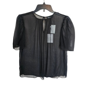 Generation Love Black Silk Sheer Top Abella Puff Sleeve Medium Shell Only NWT